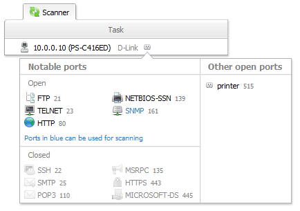 Open ports in scanner